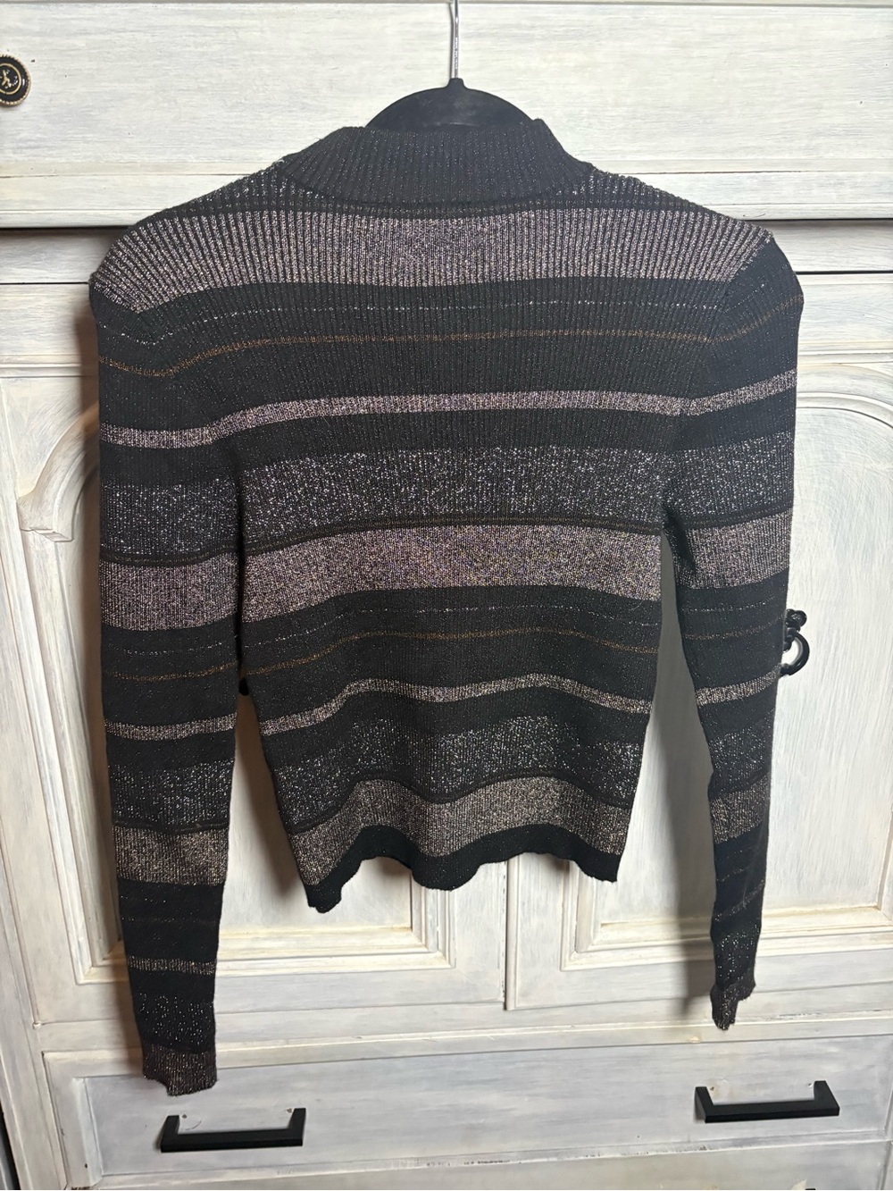 House Of Harlow Black Metallic Striped Mockneck Sweater Preppy Office Basic - Picture 6 of 6